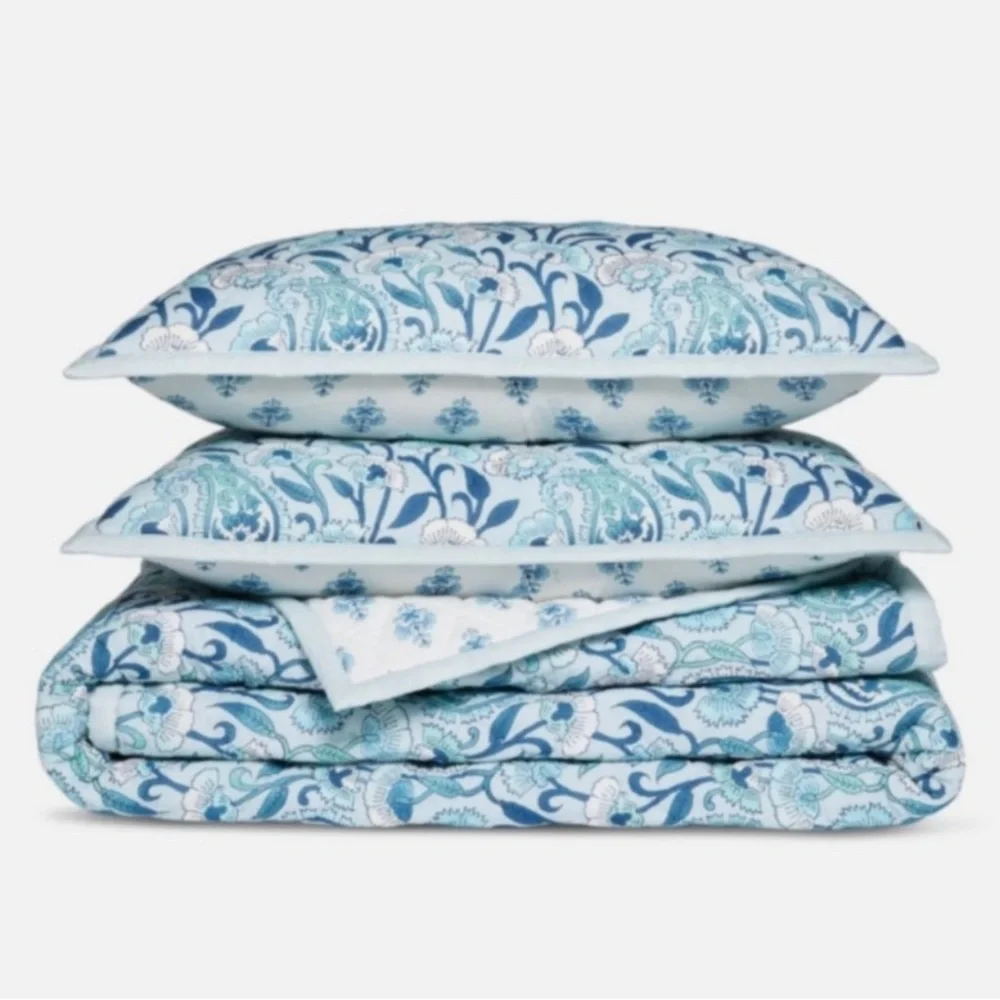 Aqua Home Reversible Printed Cotton Quilt Set, King